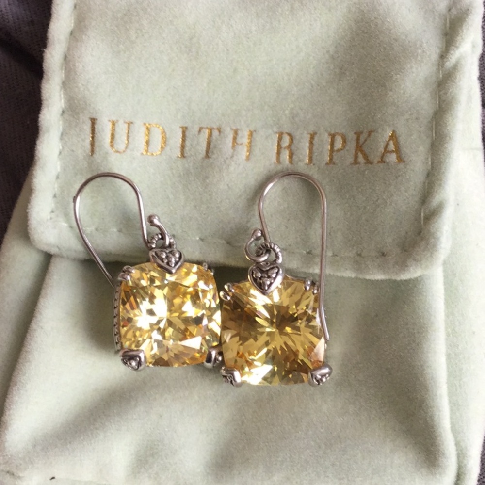 Judith Ripka Cushion cut canary citrine earrings